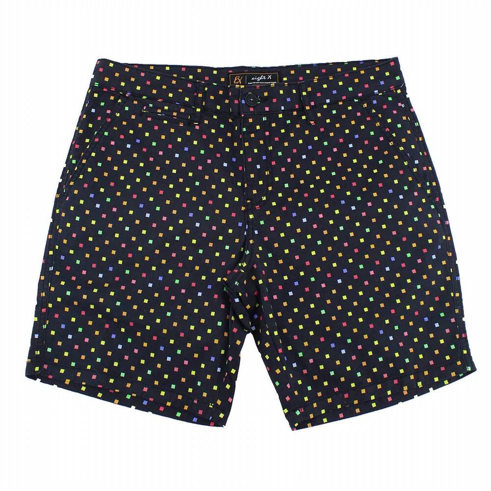 NEW EIGHT X men's colorful squares print shorts in black